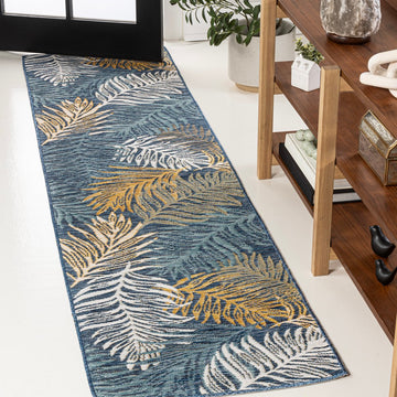 Calypso Coastal Casual Palm Frond Reversible Machine-Washable Indoor/Outdoor Area Rug